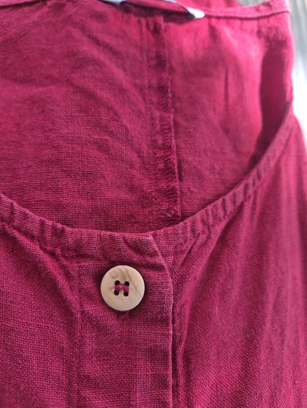 Linen Fox Red Linen Button Front Midi Dress, Size L - Picture 10 of 11